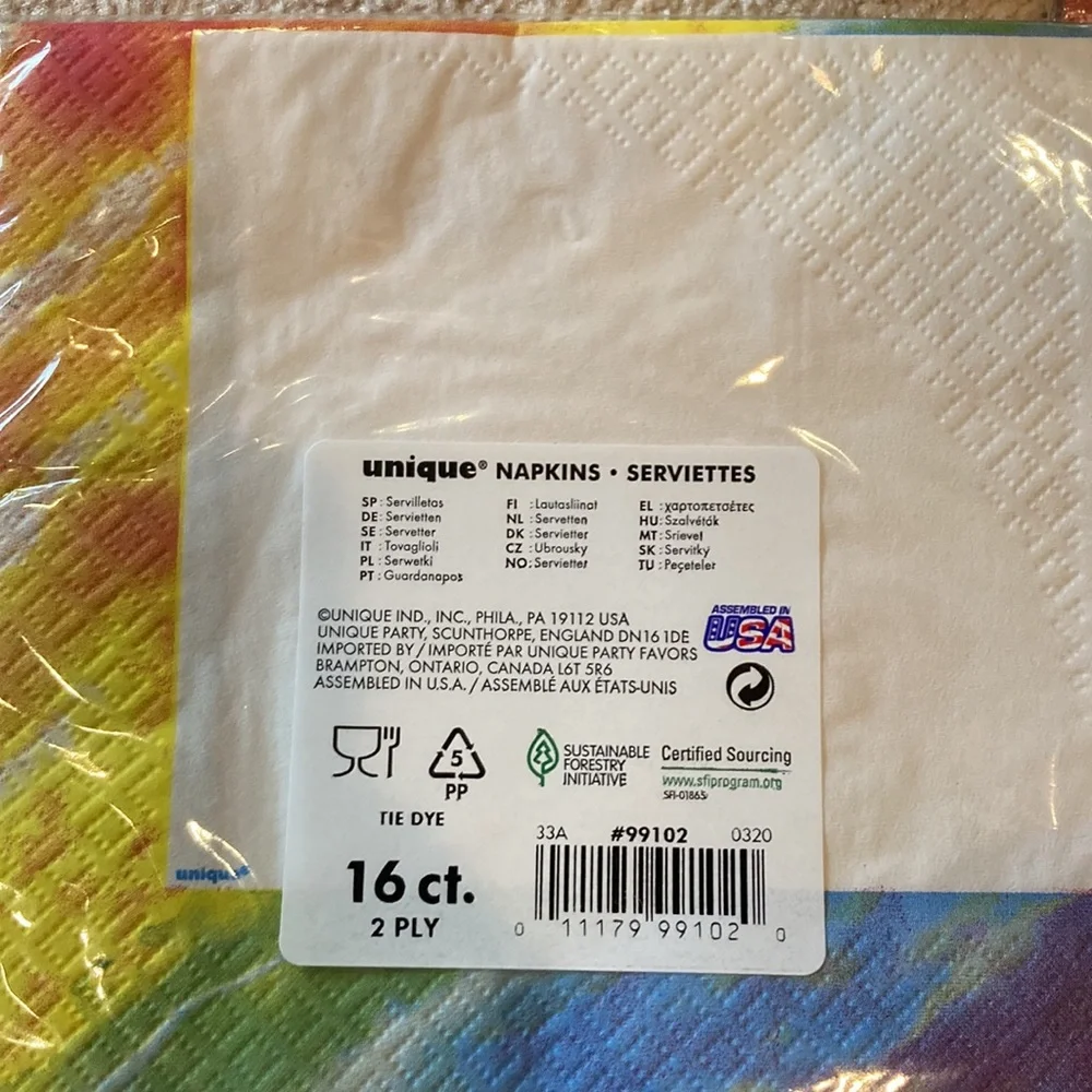 Unique disposable rainbow paper plates, tablecloth, cups, & napkins, multicolor
